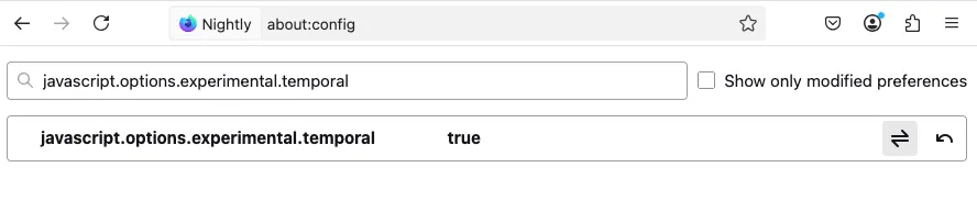 Firefoxのabout:configでjavascript.options.experimental.temporalを有効にしている
